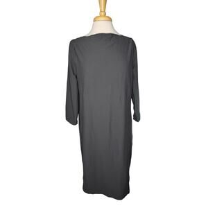 EILEEN FISHER Viscose Crepe 3/4 Sleeve Dress Charcoal Gray Size Medium Stretch